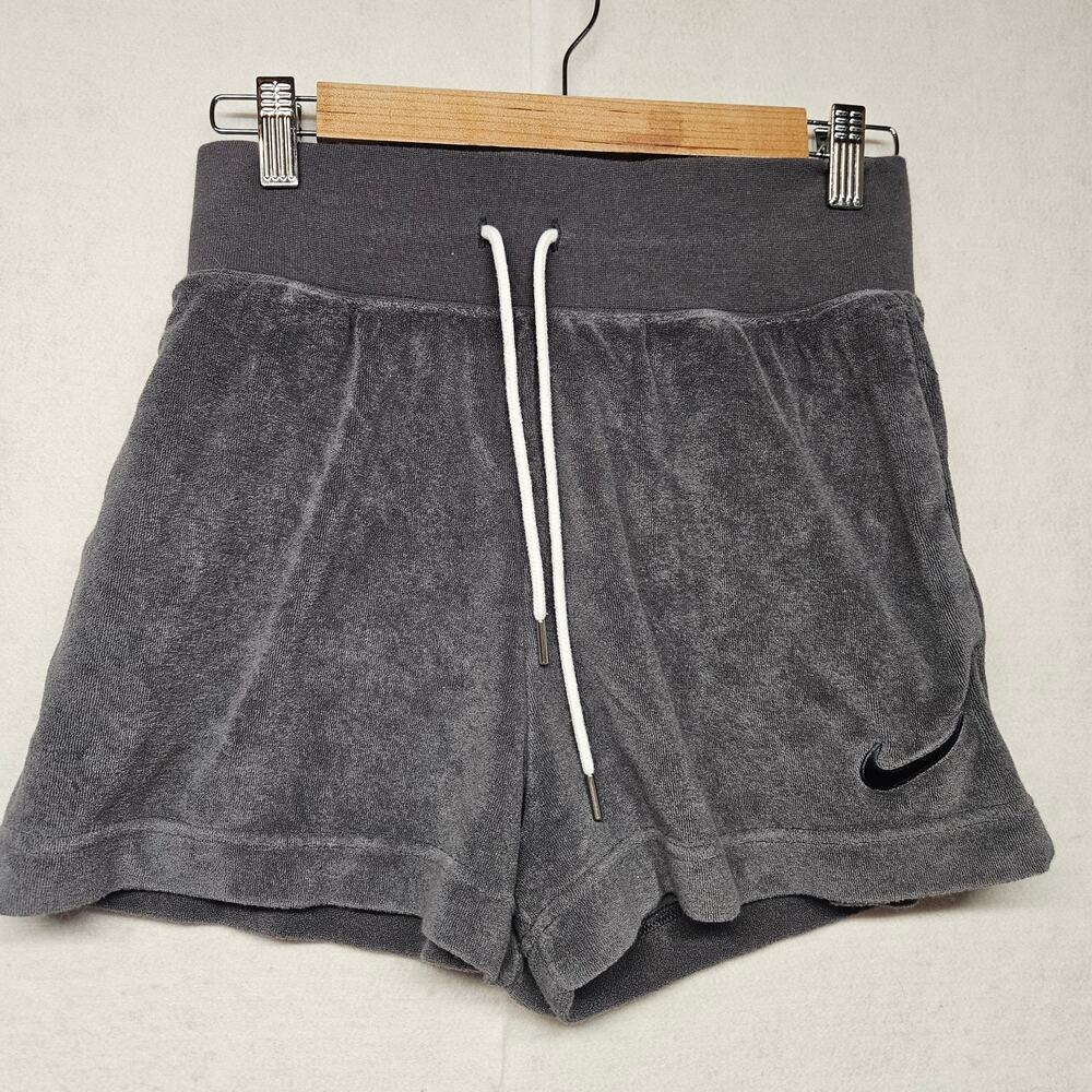 Nike Women's French Terry Shorts Grey High Rise Lounge Athletic Shorts Small